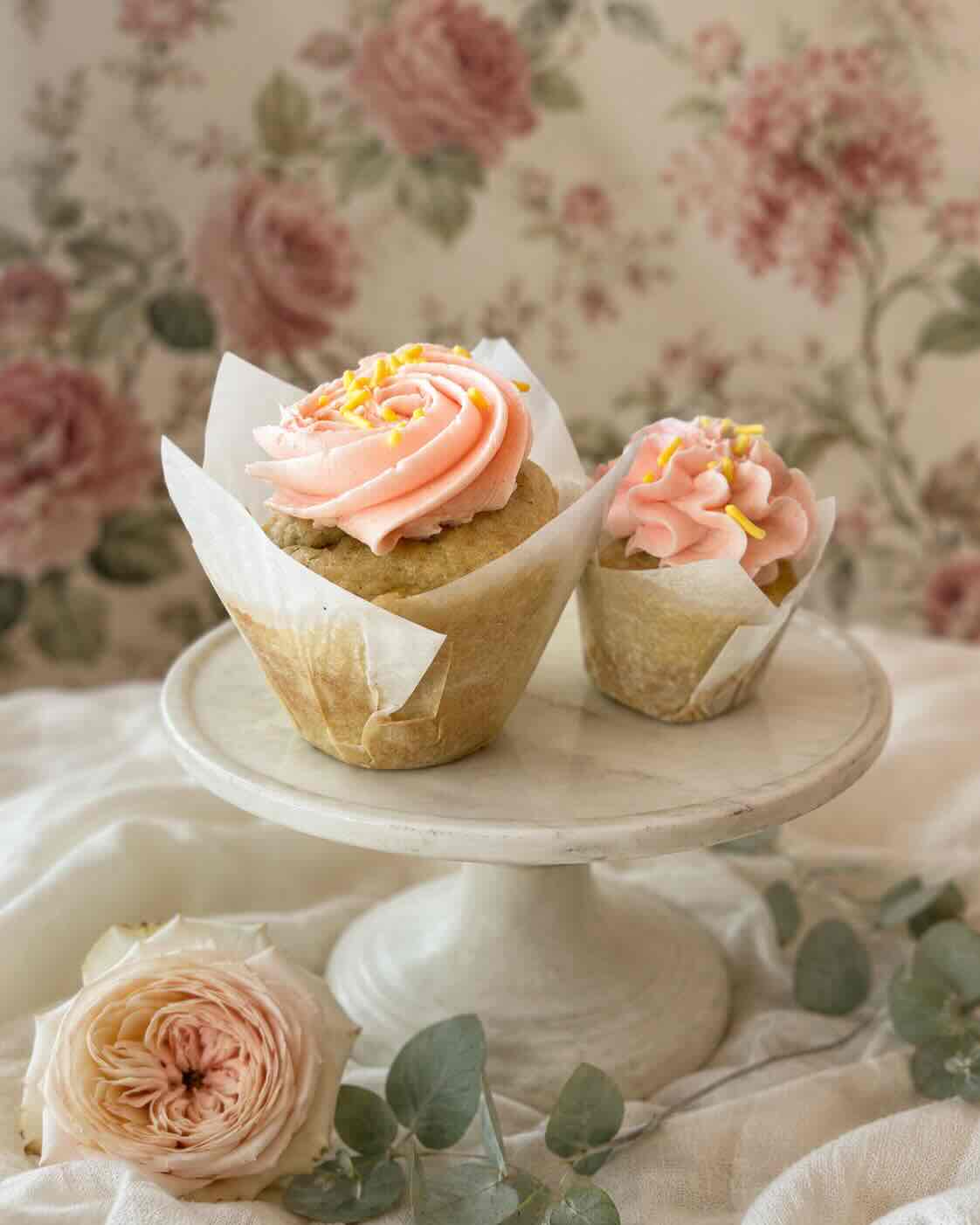 Lemon cupcake with strawberry buttercream